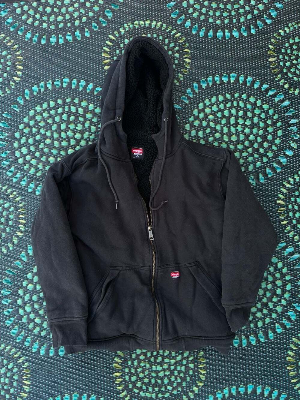 Wrangler Workwear Sherpa Lined Full Zip Hoodie Size M Black